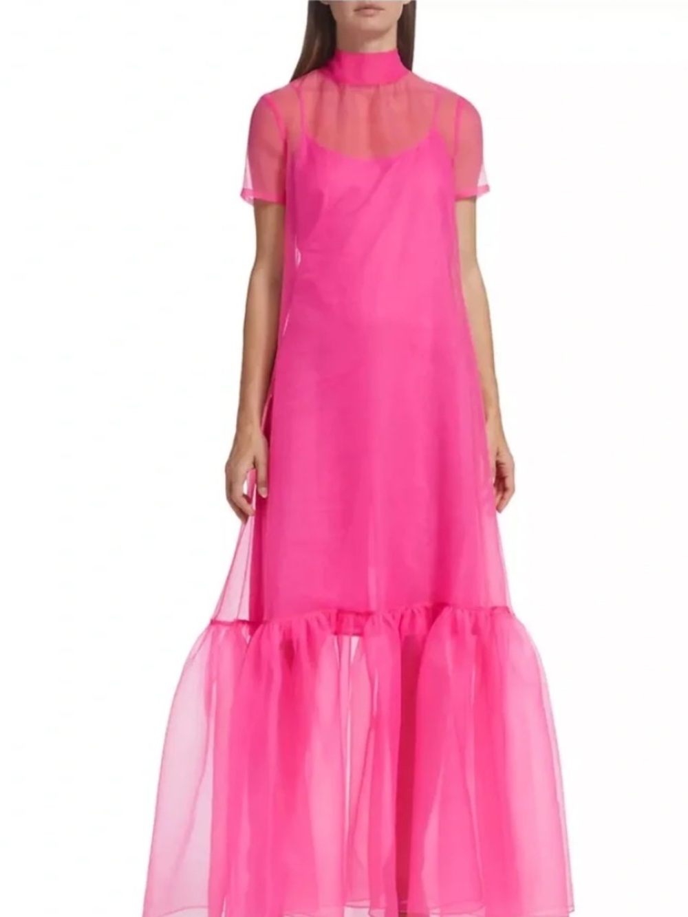 STAUD Calluna Neck-Tie Organza Gown in Pink Blush